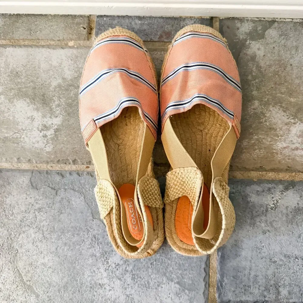 Coach Rayanne Espadrille Sandals Pink Stripe Slingback Size 8